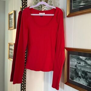 Women’s Long Sleeve Rib Scoop Neck - Universal Thread Red Small